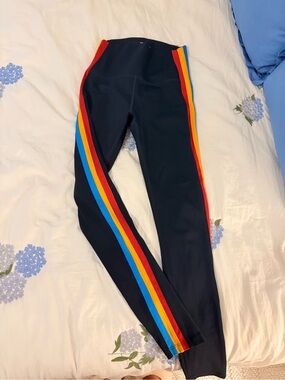 Splits59 Navy Leggings with Rainbow Side Stripes
